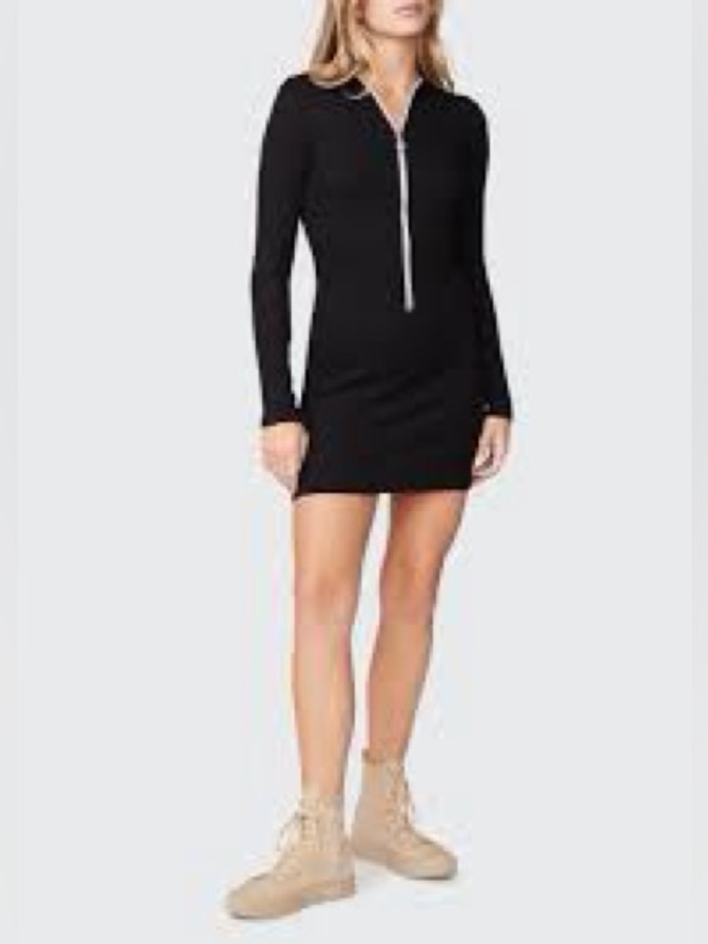 MONROW Rib Zip Up Dress in Black.  Size S